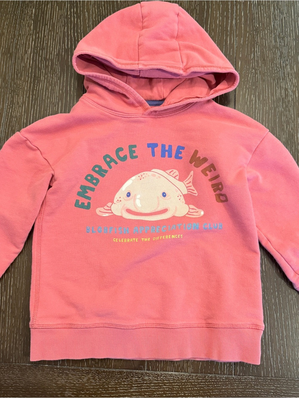 Mini Boden Sz 4-5 Salmon Pink/Light Red Blobfish Weird Hooded Sweatshirt Hoodie